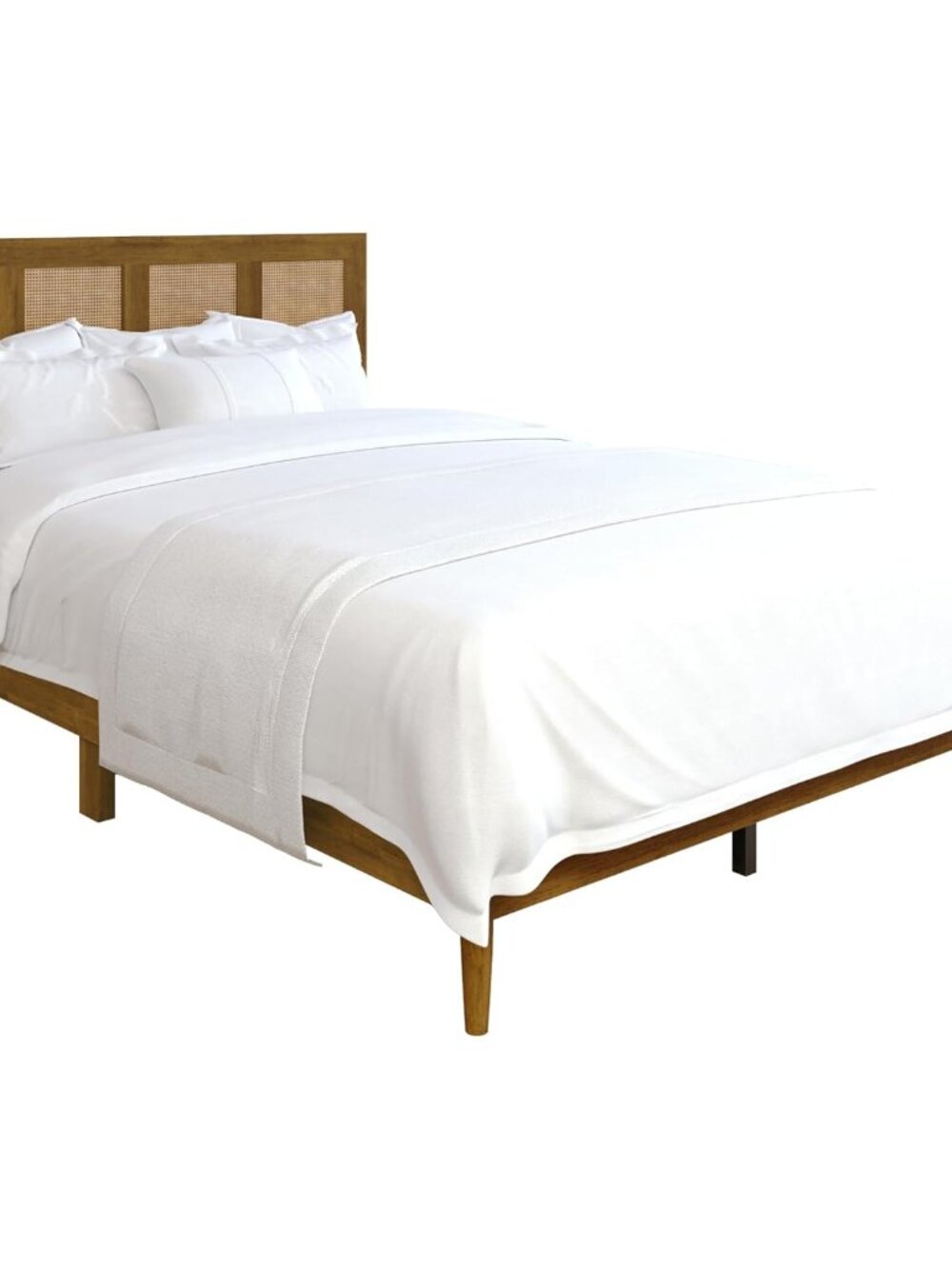 Skokie Full Wood Platform Bed Frame with Rattan Accents – Rustic Solid Wood Desi - Picture 9 of 10